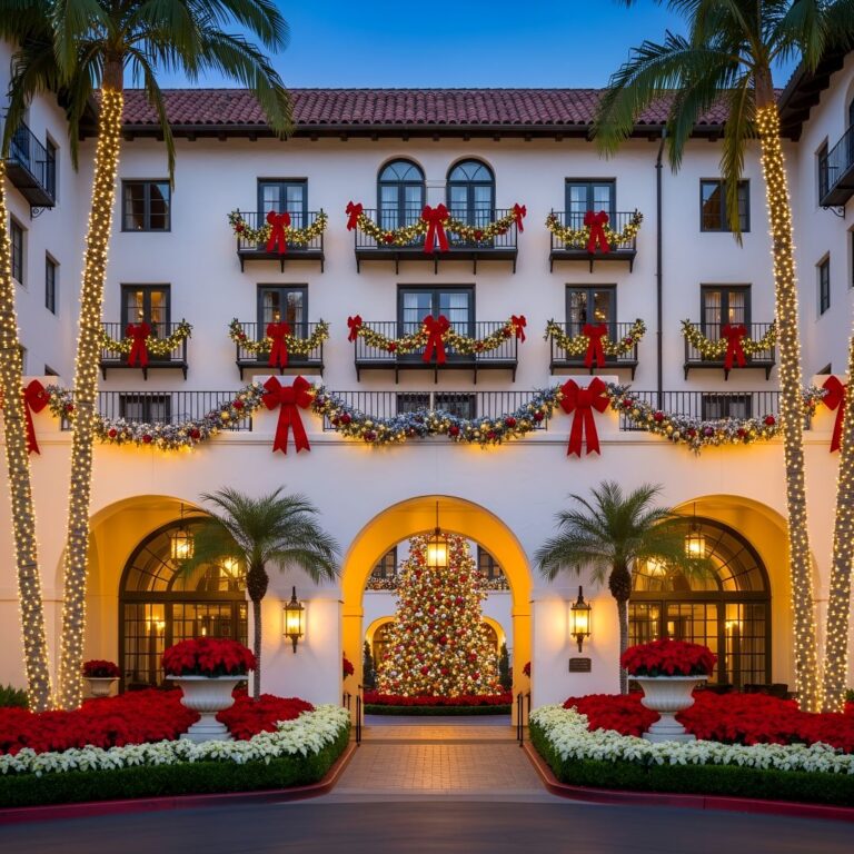 Exterior Of Hotel In California Decorated For Chri