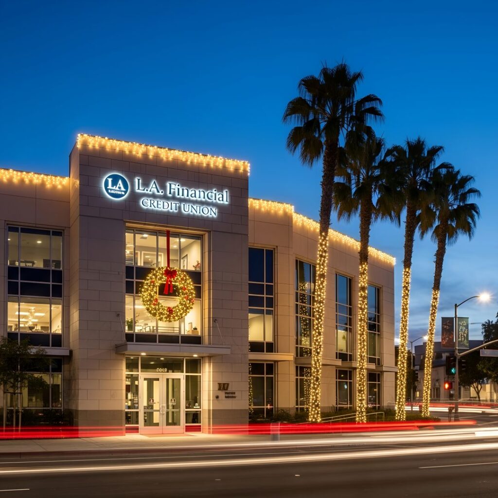 Exterior Of Credit Union In Los Angles Decorated W