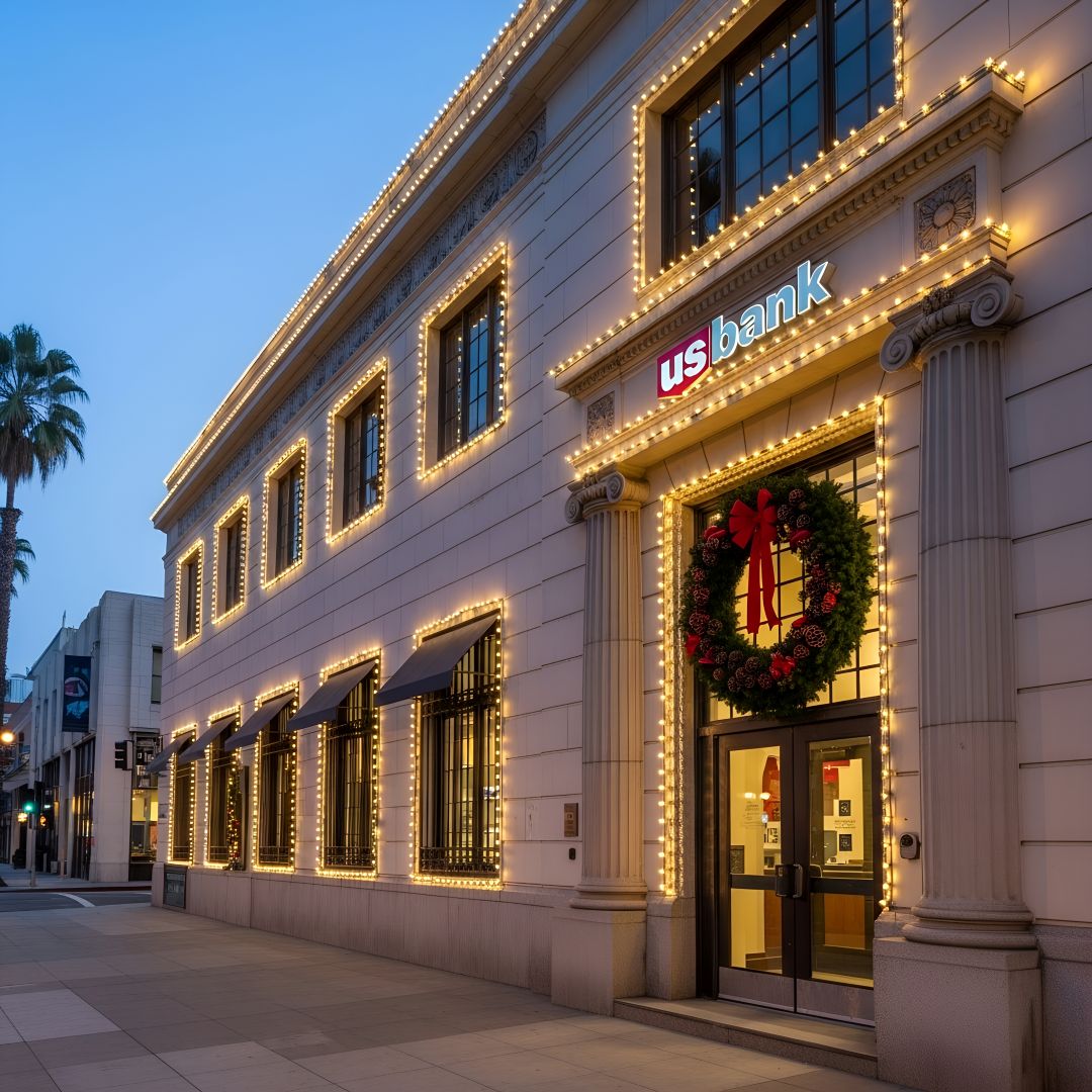 Exterior Of Us Bank In Los Angles Decorated With W